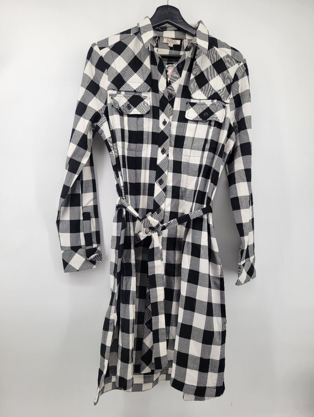 Badgley Mischka buffalo plaid flannel shirt dress Size Medium Black and White